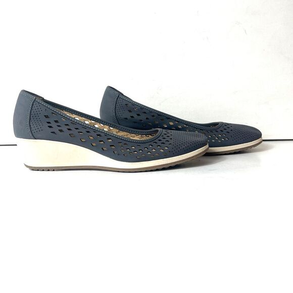 Naturalizer Womens 9.5M Comfort Casual Blue/Gray Faux Leather Slip On Wedge Shoe - Picture 4 of 11